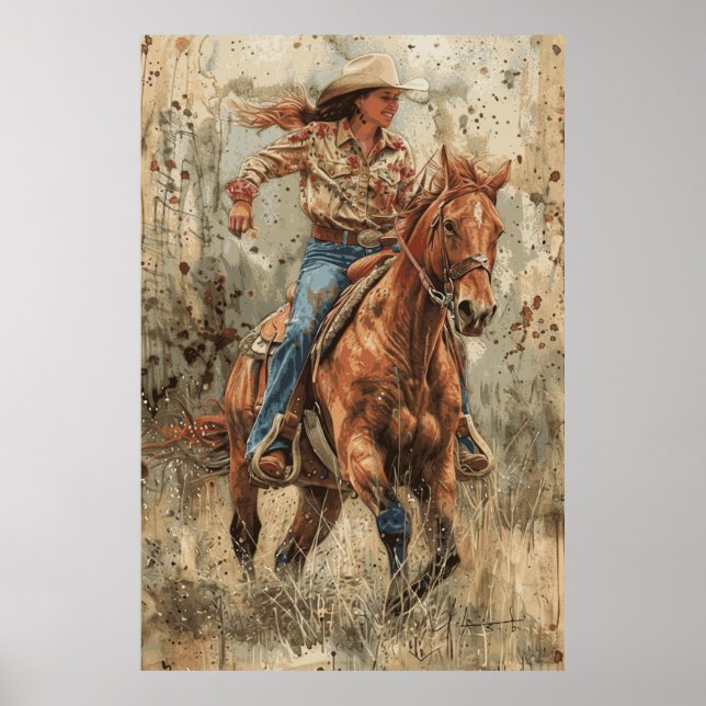 Horse Lover Cowgirl Art Poster (Frente)