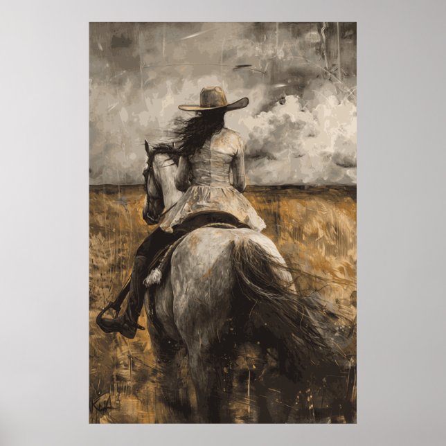 Horse Lover Cowgirl Art Poster (Frente)
