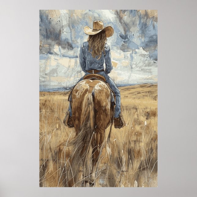 Horse Lover Cowgirl Art Poster (Frente)