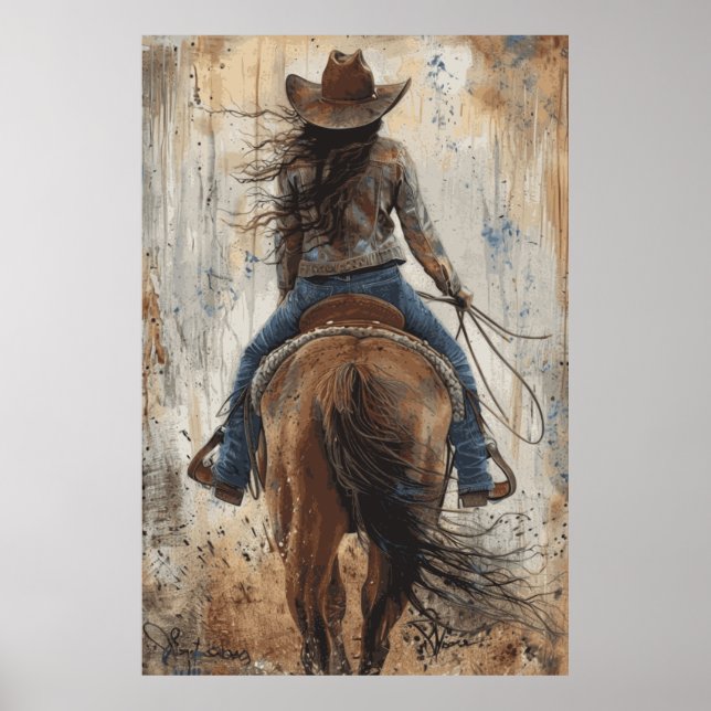 Horse Lover Cowgirl Art Poster (Frente)