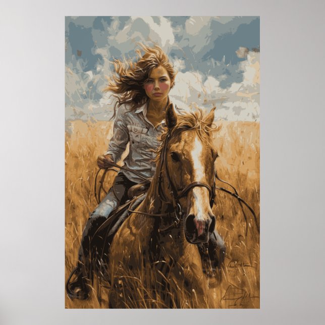 Horse Lover Cowgirl Art Poster (Frente)