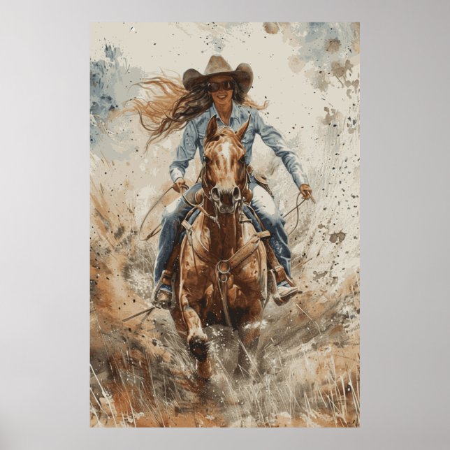 Horse Lover Cowgirl Art Poster (Frente)