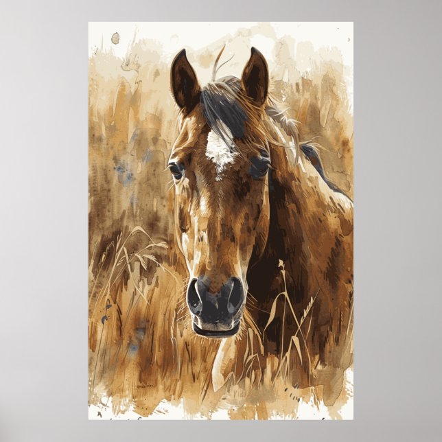 Horse Lover Watercolor Art Poster para Aniversário (Frente)