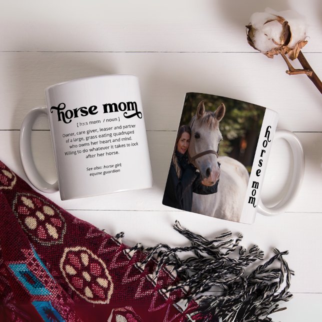 Horse Mãe Foto Personalizada e Xícara de Café (Horse Mom Custom Photo and Text Coffee Mug)