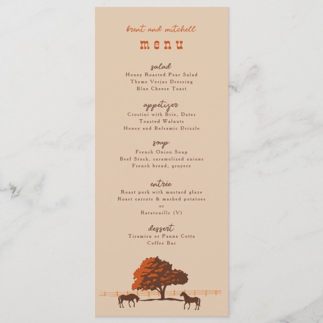 Horse Rail Fence Oak Horses Janto Casamento Menu (Frente)