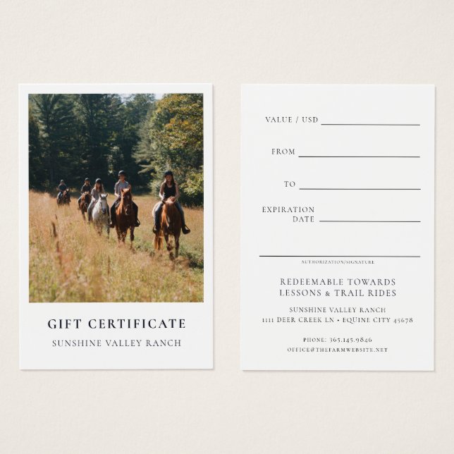 Horse Riding Lessons Gift Certificate Template (Frente & Verso)