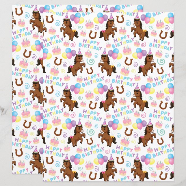 Horse Scrapbook Paper in White (Frente/Verso)