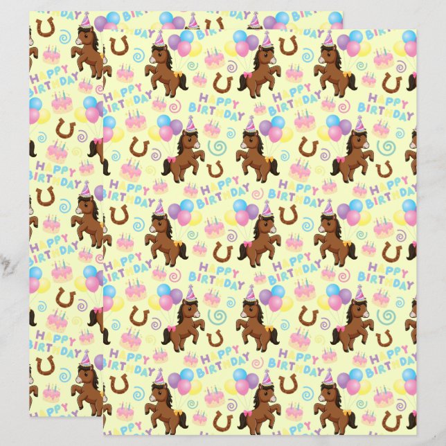 Horse Scrapbook Paper in Yellow (Frente/Verso)