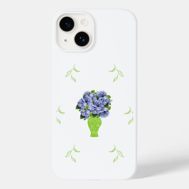 Hortênsia Azul em Padrão Floral de Vaso Verde (Verso)