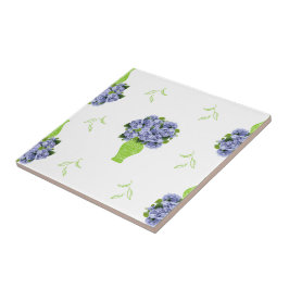 Hortênsia Azul em Padrão Floral de Vaso Verde
