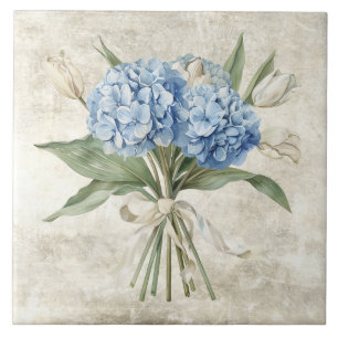 Hortênsia Azul Floral Aquarela Rústica
