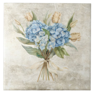 Hortênsia Azul Floral Aquarela Rústica
