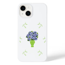 Hortênsia Azul Vaso Verde Padrão Costeiro