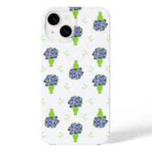 Hortênsia Azul Vaso Verde Padrão Costeiro
