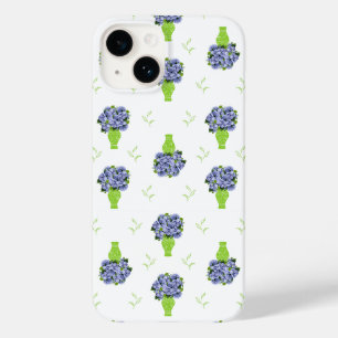 Hortênsia Azul Vaso Verde Padrão Costeiro