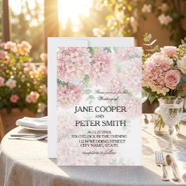 Hortênsias cores rosa pastel. Convite de Casamento