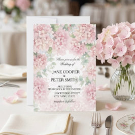 Hortênsias cores rosa pastel. Convite de Casamento