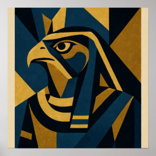 Horus Modern Art Poster Dourado Blue