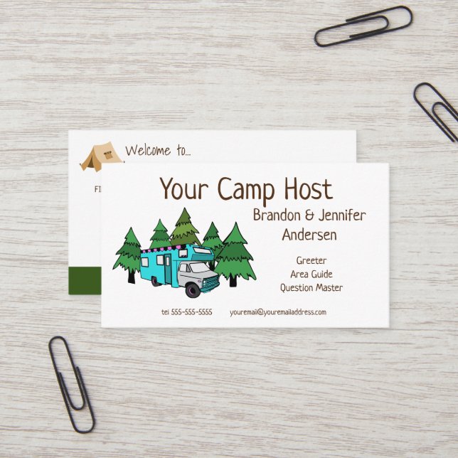 Host de Camp RV Personalizado| Cartão de visita de (Frente/Verso In Situ)