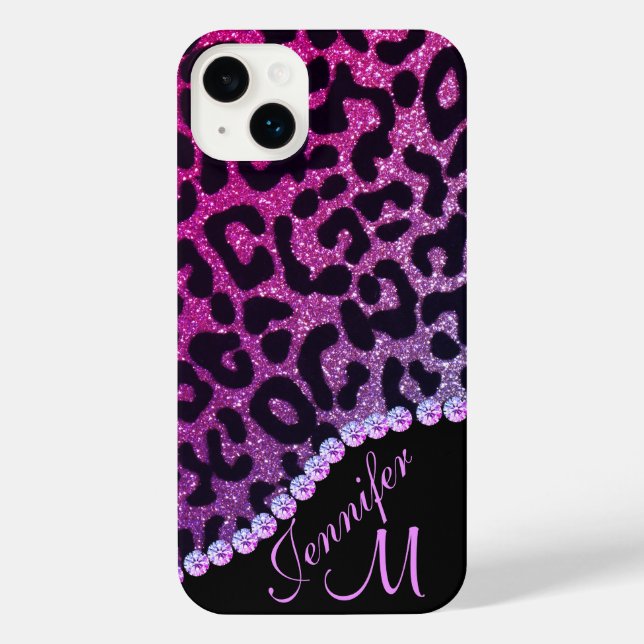 Hot Pink and Rhinestone Leopard Glitter Monogram (Verso)