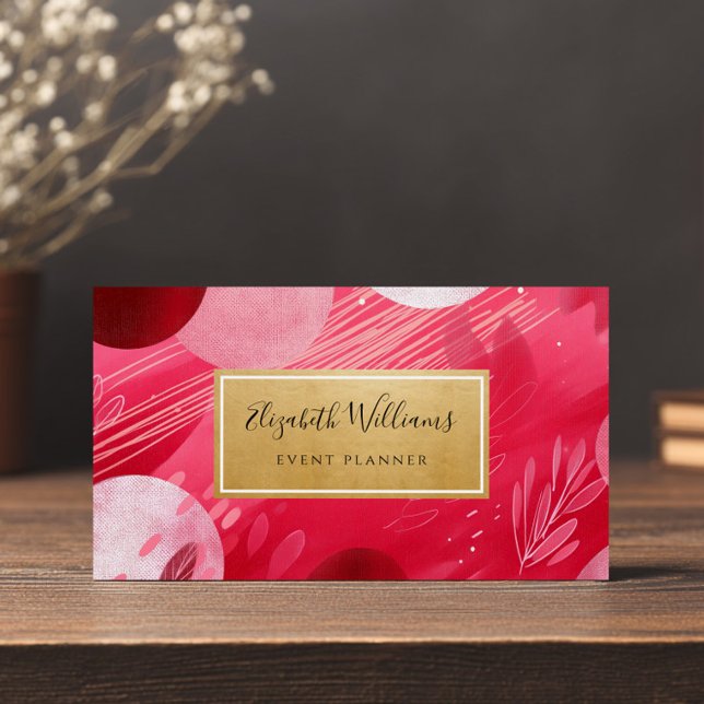 Hot Pink Gold Abstract Business Cards (Criador carregado)
