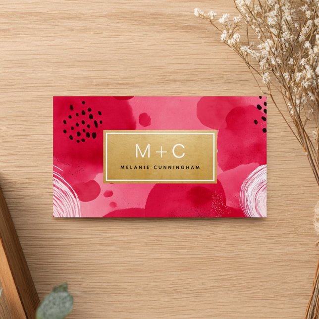 Hot Pink Gold Abstract Business Cards (Criador carregado)