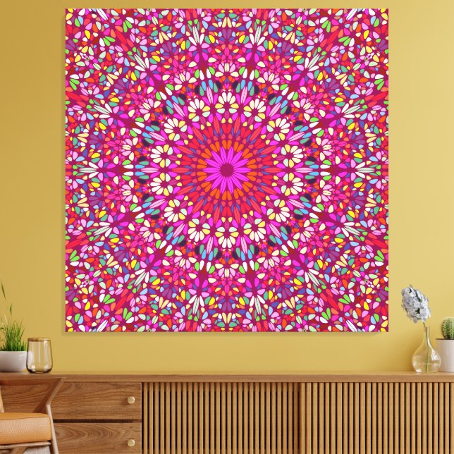 Hot Pink Mandala – Premium Wrapped Canvas Radiance (Insitu(Sala de estar))