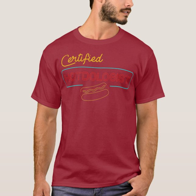 Hotdogologista certificado para camisa Hot Dog Pun (Frente)