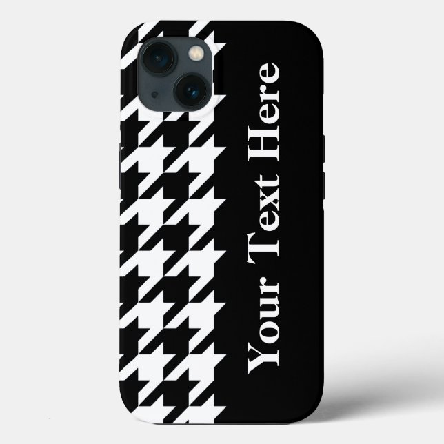 Houndstooth Elegante Preto com texto personalizado (Verso)