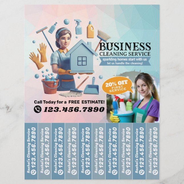 House cleaning Maid Service Flyer Tear Off Strips (Frente)
