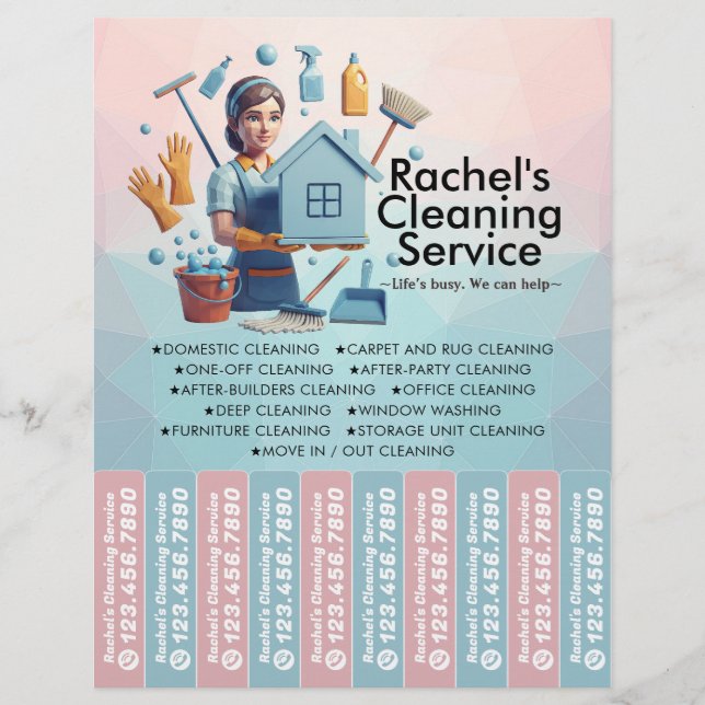 House cleaning Maid Service Flyer Tear Off Strips (Frente)