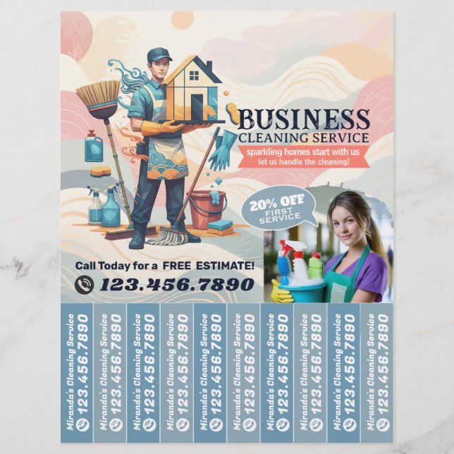 House cleaning Maid Service Flyer Tear Off Strips (Frente)