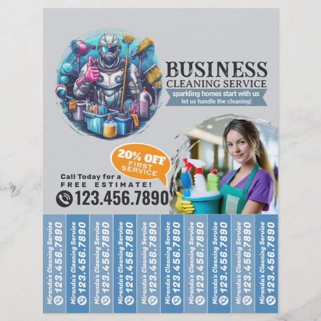 House cleaning Maid Service Flyer Tear Off Strips (Frente)