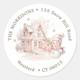 House Pink Snowman, etiqueta de devolução de natal