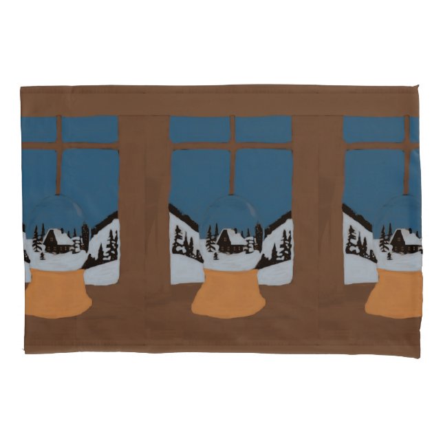 Housse d'Oreiller Hivernale - Boule à Neige (Frente)