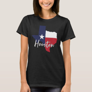 Houston, Bandeira do Texas Mapa Camisa Preta Femin