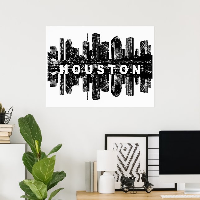 Houston, Texas, Poster de tinta preta (Escritório em casa)