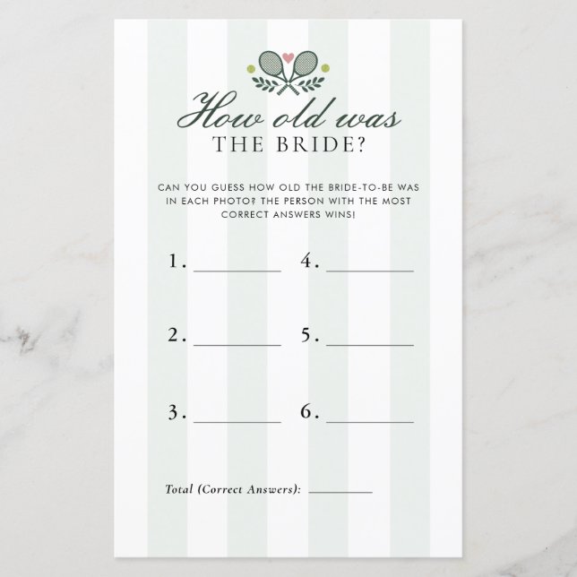 How Old Was Bride Perfect Match Bridal Shower Game (Frente)