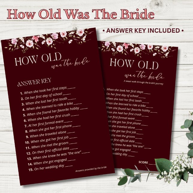 How Old Was the Bride Answer Key | Burgundy Floral (Criador carregado)