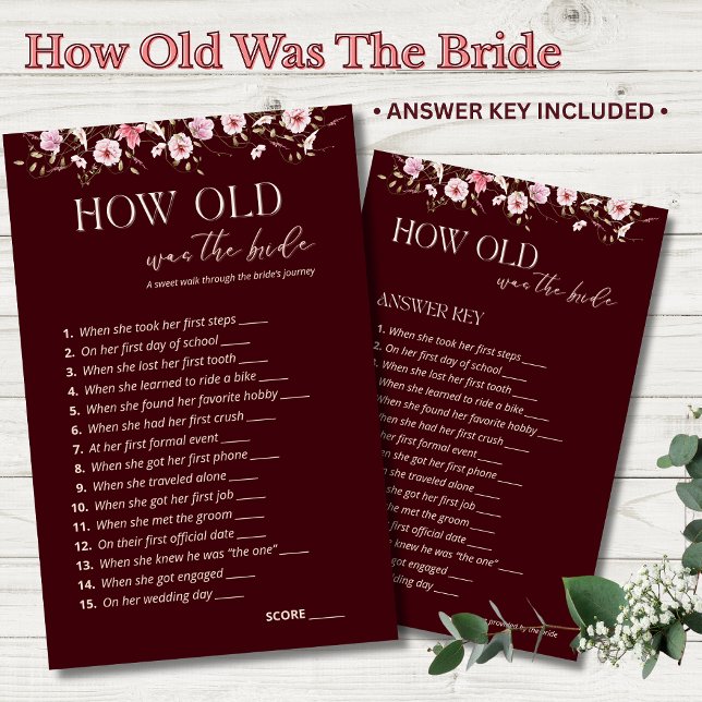How Old Was the Bride Game | Burgundy Floral Game  (Criador carregado)