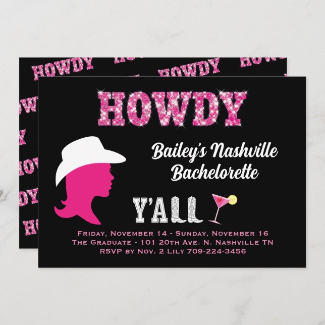 Howdy Nashville Bachelorette Convite (Frente/Verso)