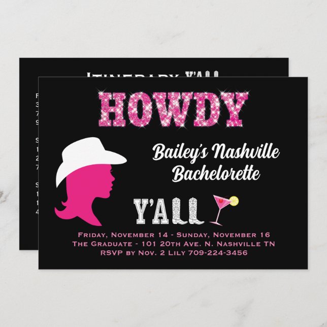 Howdy Nashville Weekend Bachelorette Convite (Frente/Verso)
