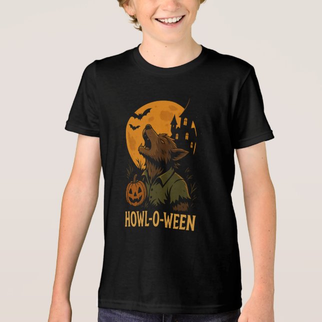 Howl-O-Ween Halloween T-Shirt - Lobisomem Engraçad (Frente)