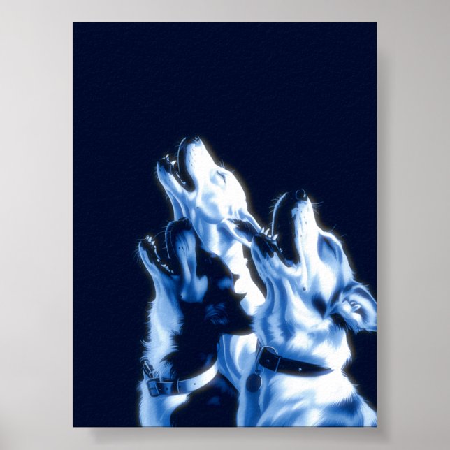 Howling Dogs Poster Print Wall Art blue design (Frente)