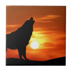 Howling Wolf no Azulejo Decorativo Sunset
