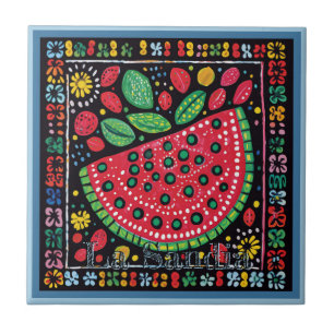 Huichol Loteria Cerâmica Azulejo La Sandia