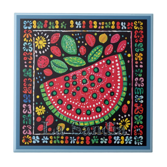 Huichol Loteria Cerâmica Azulejo La Sandia (Frente)