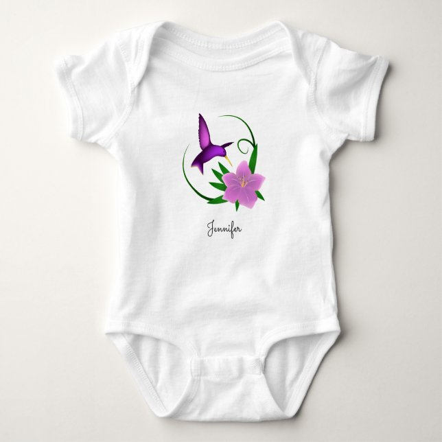 Hummingbird com camisa de bebê de flor rosa (Frente)