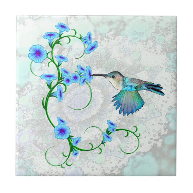 Hummingbird com Glórias da Manhã Azulejo Design (Frente)