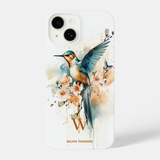 Hummingbird Elegante Por Aquarela Monograma Com No (Verso)
